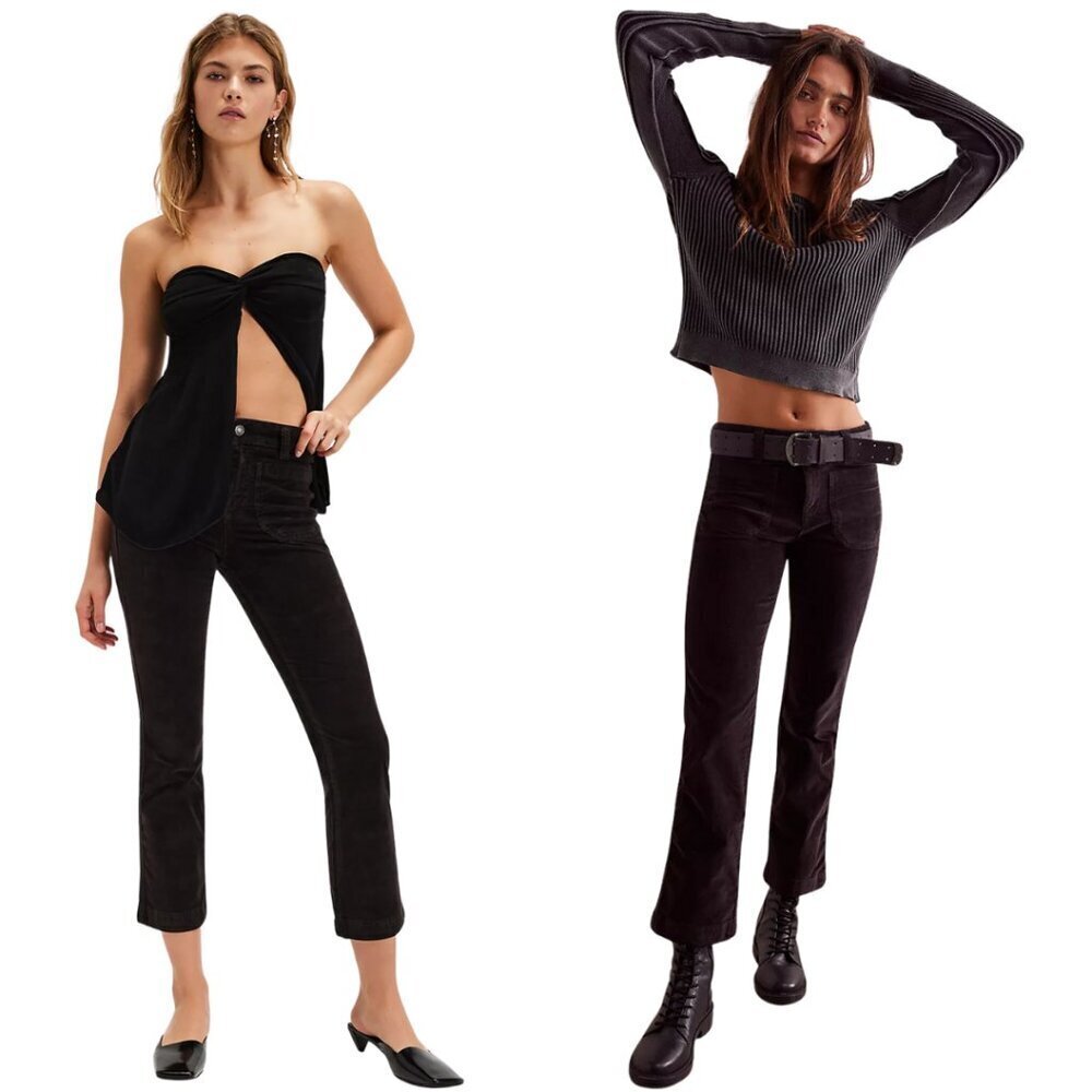 Free People High Time Velvet Kick Flare Pants Women's 8 Black Noir Festival NWT